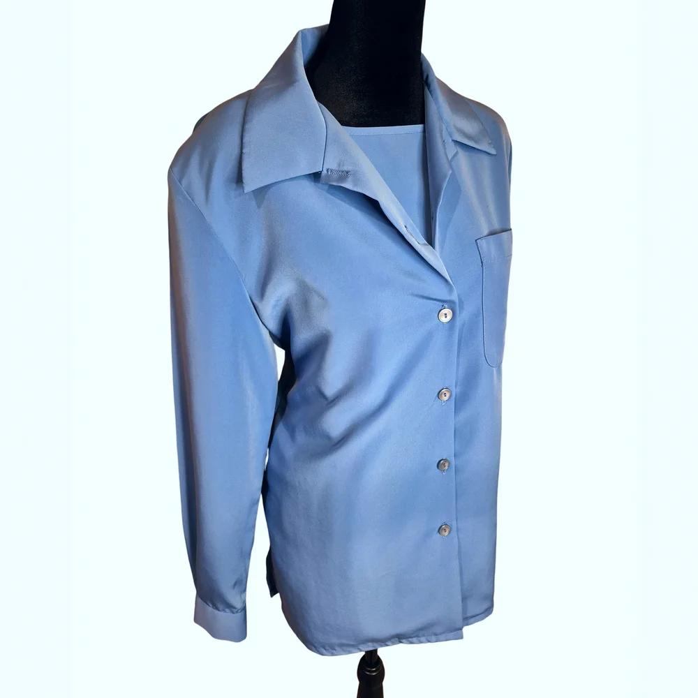 Bedford Fair Blue 2-Piece Blouse & Tank Set | Vintage Style | Size Medium Set - Picture 7 of 7